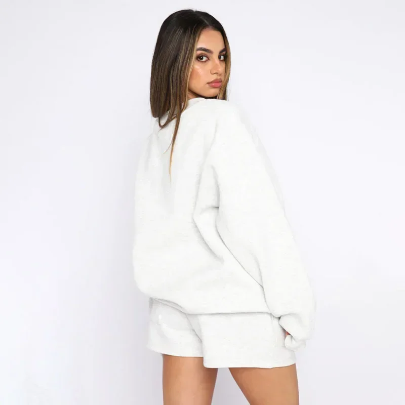 LO Sweatshirt Comfortable Plush Solid Color Round Neck Pullover Long Sleeve Top Round Neck Pullover(Shirt Only)