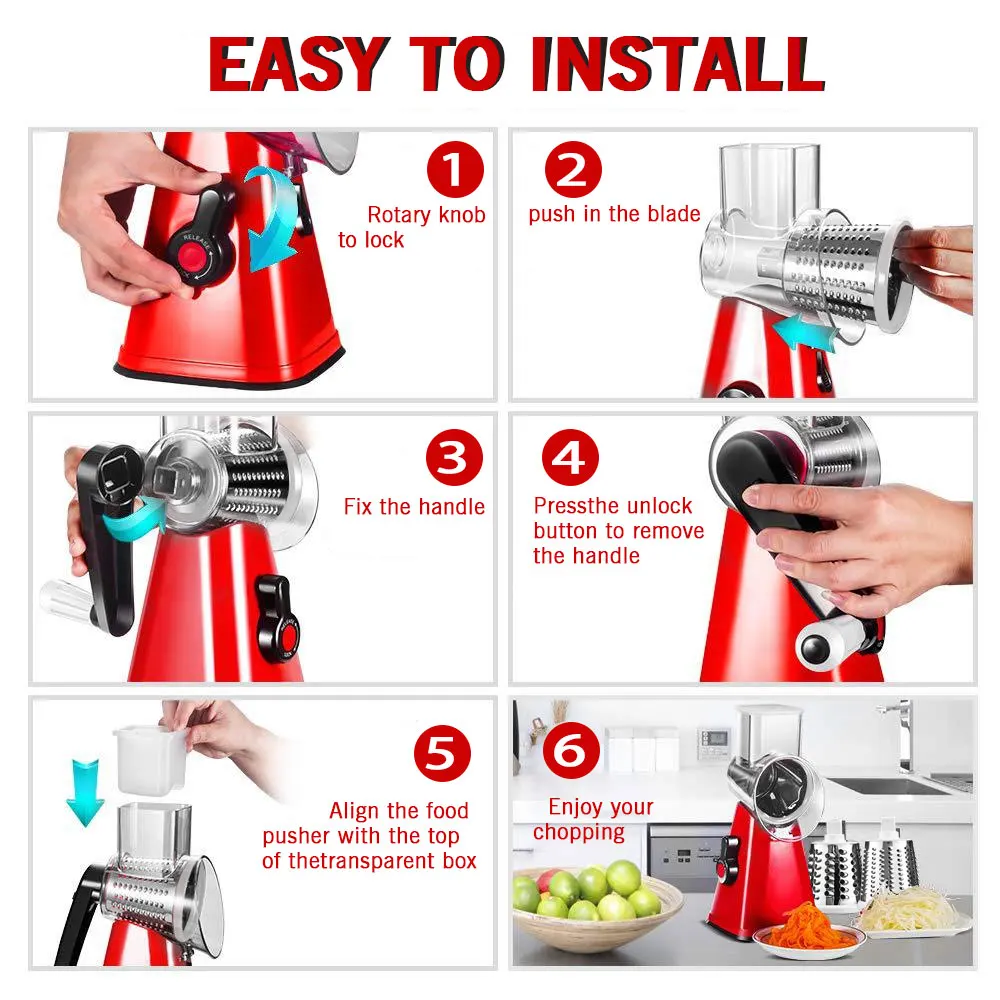 Manual Rotary Cheese Grater 3 In 1 Professional Drum Vegetable Cutter Slicer Chopper Spiralizer Mandolina for Kitchen Accessorie vegetable slicer vegetable cutter food slicer cheese grater food shredder