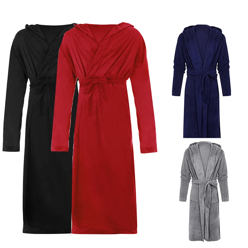 

Men's Robe Coat Bathrobe 2021 Autumn Winter Solid Hooded Nightgown Plush Shawl Bathrobe Home Clothes Long Sleeved Robe Coat