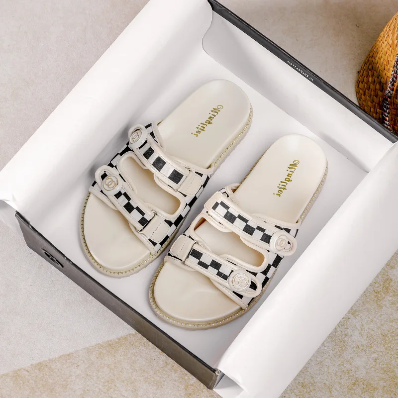 Thick Sole Outwear 2023 New Summer Back Hollow One Line with Beach Outgoing Roman Women's Sandals Slide