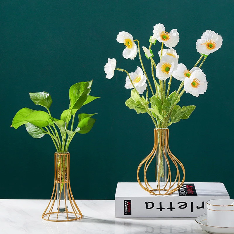 Nordic Iron Golden Hydroponic Vase Decoration Living Room Table Top Decoration Dried Flower Green Dill Plant Container Vase 4