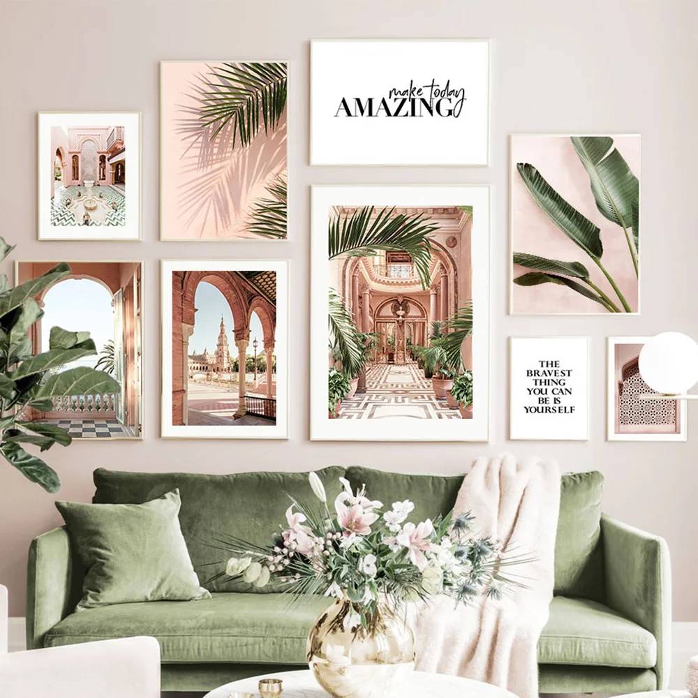 

Northern Art Wall Poster Europe Moroccan Door Church Banana Leaf Quotes Canvas Painting Living Room Home Decoration Cuadros