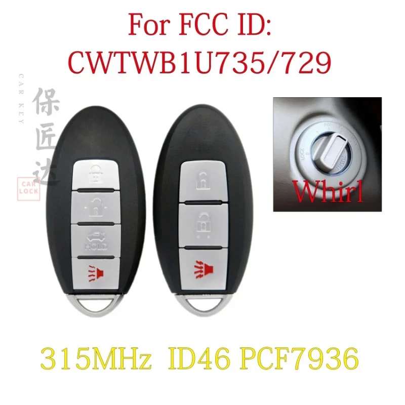 

BaoJiangDd Smart Remote Car Key For Nissan NV200 Tida SYLPHY Qashqai Teana Xtrail Cube Juke Xterra 315MHz CWTWBU729 OR CWTWBU735