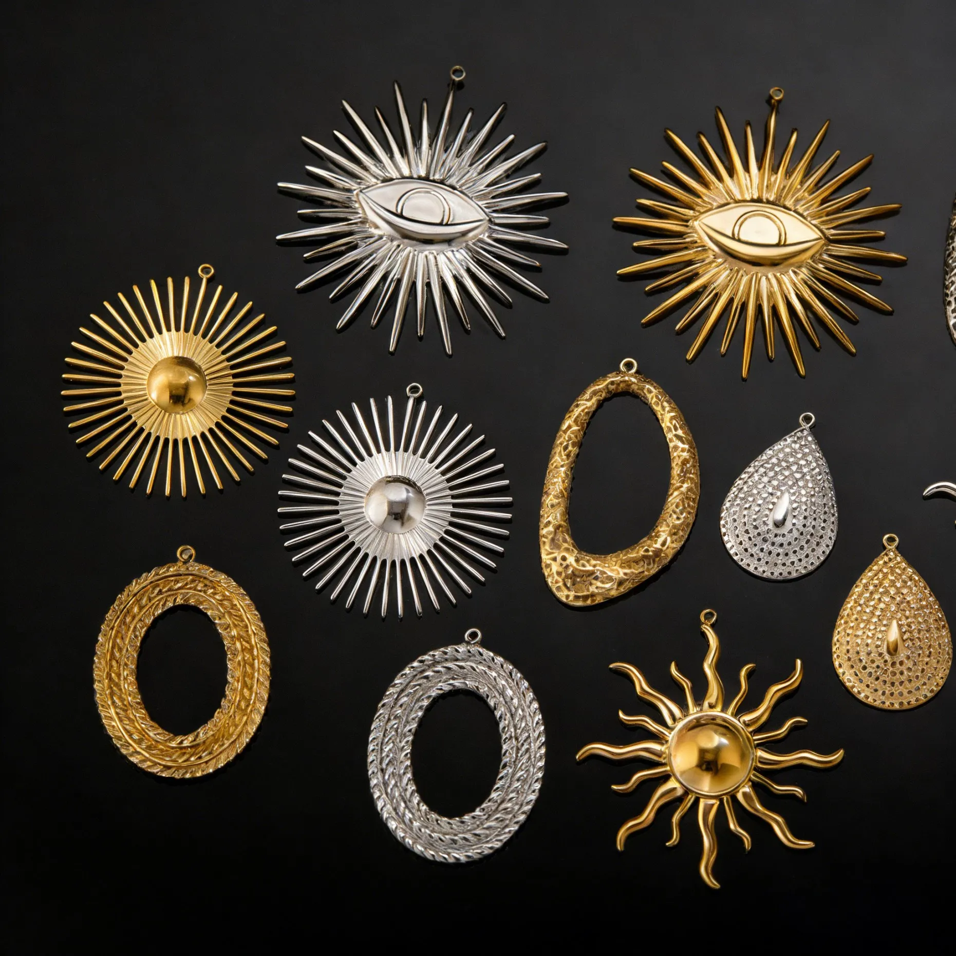 2 Stück Edelstahl-Anhänger mit goldenen Sonnen-Motiven für DIY-Ohrringe, Armbänder, Halsketten, Schmuckherstellung, Zubehör, Bastelbedarf – Detail 6