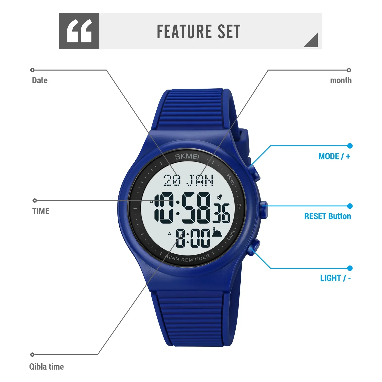 Skmei 1981 Watch for Prayer with Qibla Compass Adhan Alarm Hijri Islamic Wrist reloj hombre Back Light Muslim Azan Men Watches 5