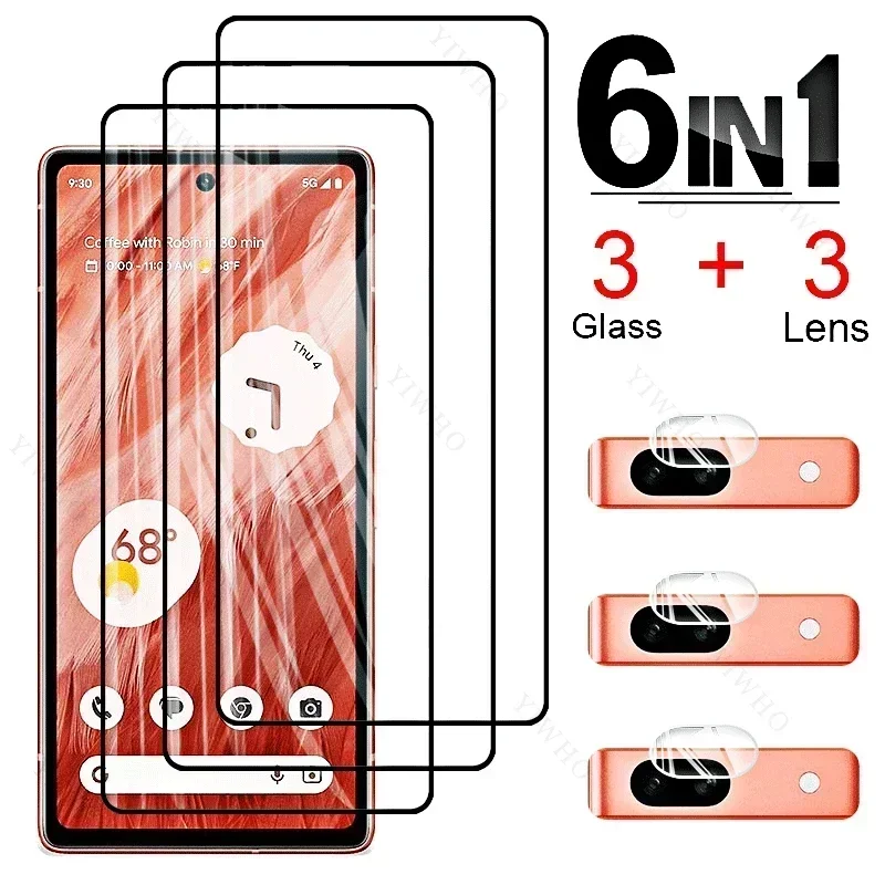 Google Pixel 7A Glass 6 In1 Per Google Pixel 7A Pellicola Salvaschermo In Vetro Trasparente In Vetro Temperato Nero Pellicola Per Fotocamera Pixel 7A