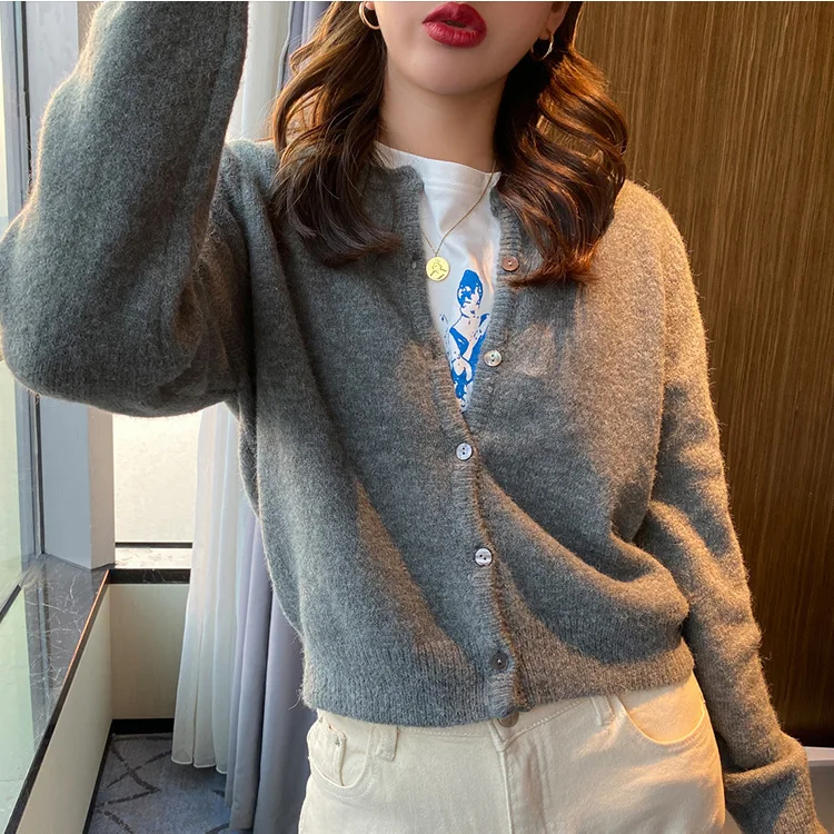 Women's Gray Button Down Knit Cardigan - Cashmere Lightweight Fall Sweater