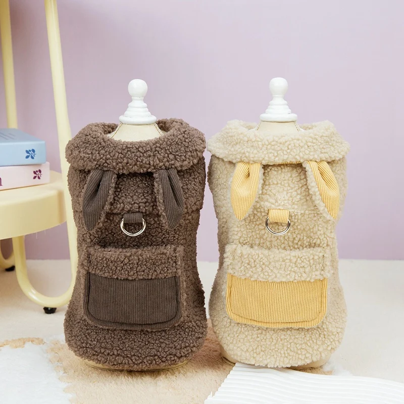 Cozy Winter Dog Jacket with Fleece Lining & D-ring Leash for Small Dogs