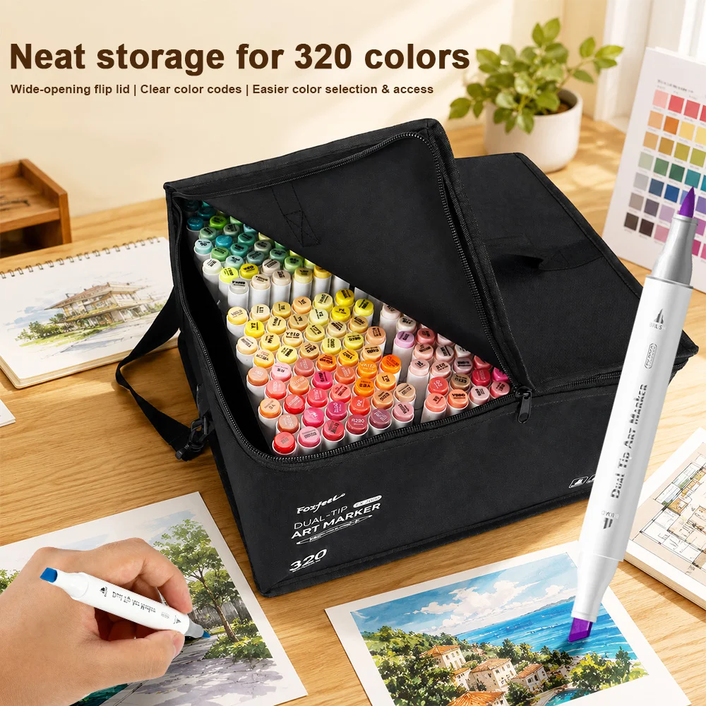 320 Colori Pennarelli a Base Alcolica a Doppia Punta, Permanenti, per Disegno Artistico e Illustrazioni, Forniture Scolastiche - immagine 6