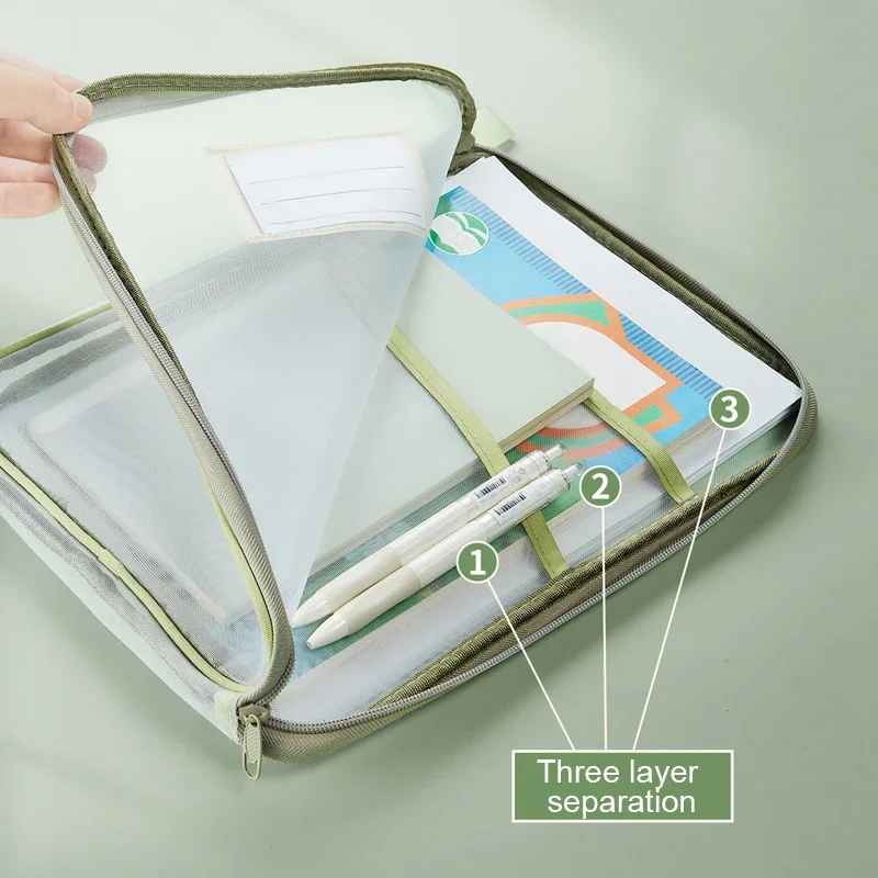 Double Zipper Stationery Book Organizer Large Capacity Folder Organizer Office Supplies Subject Papers Stationery Bag 1PC