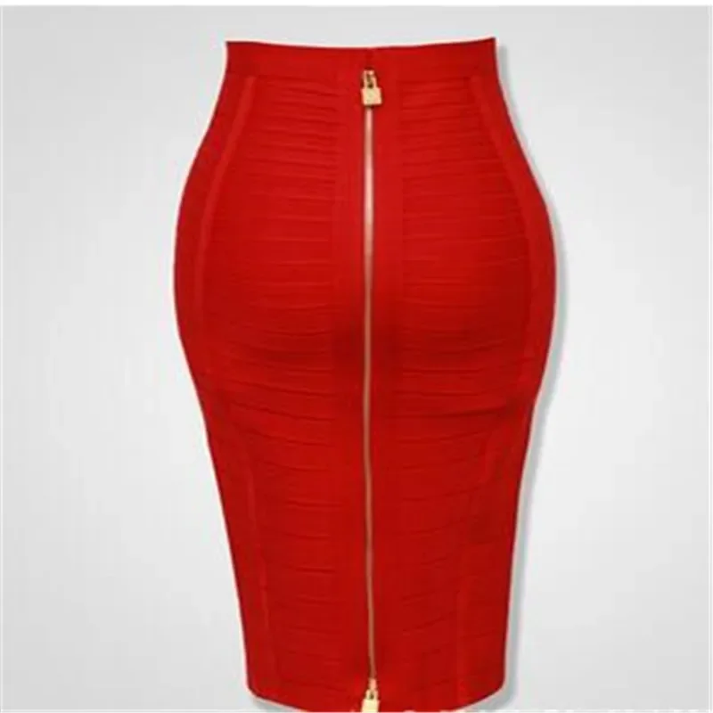 

16 Colors XL XXL Sexy Solid Zipper Orange Blue Black Red White Pink Bandage Skirt Women Elastic Bodycon Summer Pencil Skirt 58cm