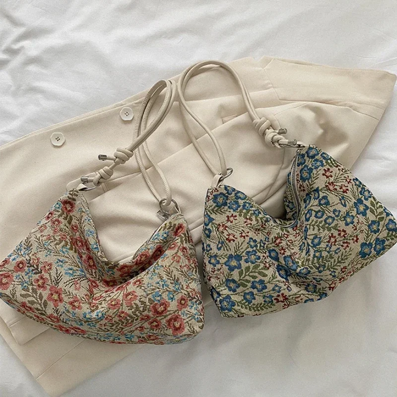Vintage Print Underarm Bag Large Capacity Fashion Women's Simple Multi-functional Canvas Shoulder Bag Casual Bag Purses Handbags