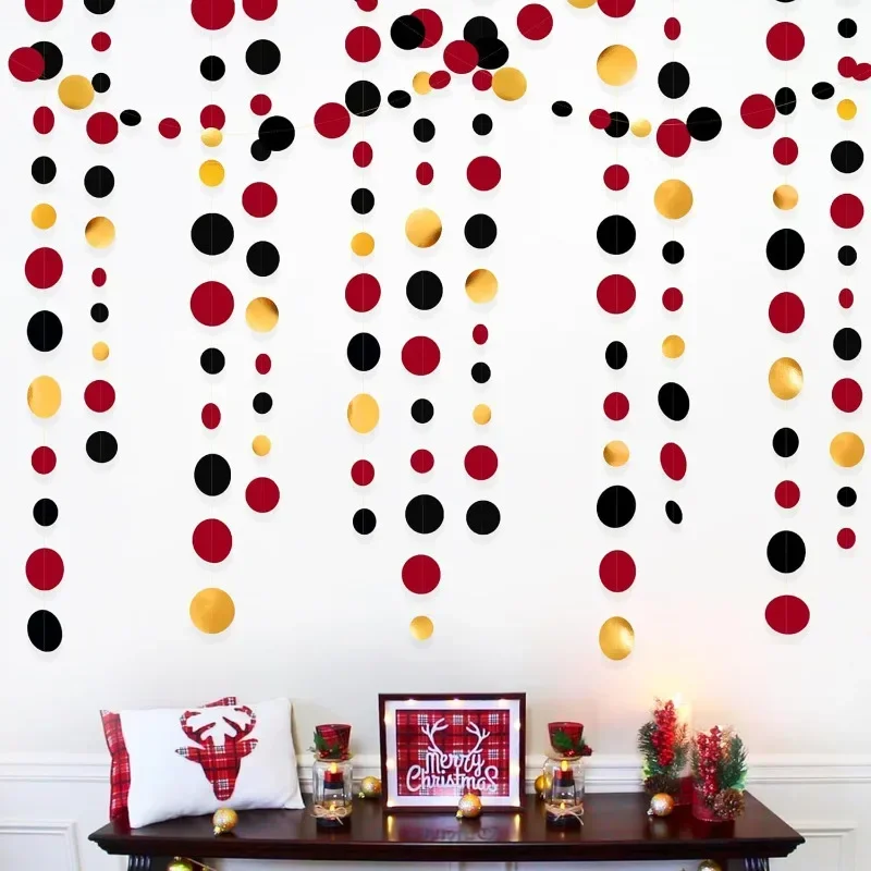 Gold Black Red Circle Dots Streamer Garland for Graduation Birthday Wedding Anniversary BabyShower Holiday Casino Party Supplies