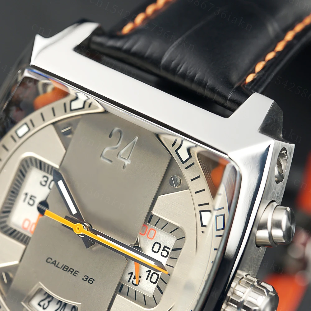 2022Fashion New Men's Color Bar Square Dial Sapphire Mirror Stainless Steel Leather Strap Sports Leisure Waterproof Quartz Watch