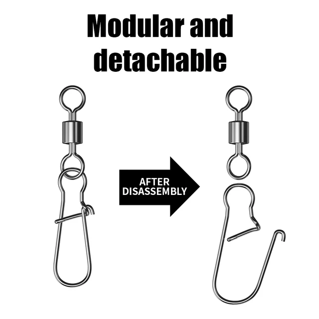 50pcs/Box Fishing Connector Swivels with Interlock Pin, Snap-on Rolling Swivel, Stainless Steel Snap Fishhook, and Lure Fishing - Image 5