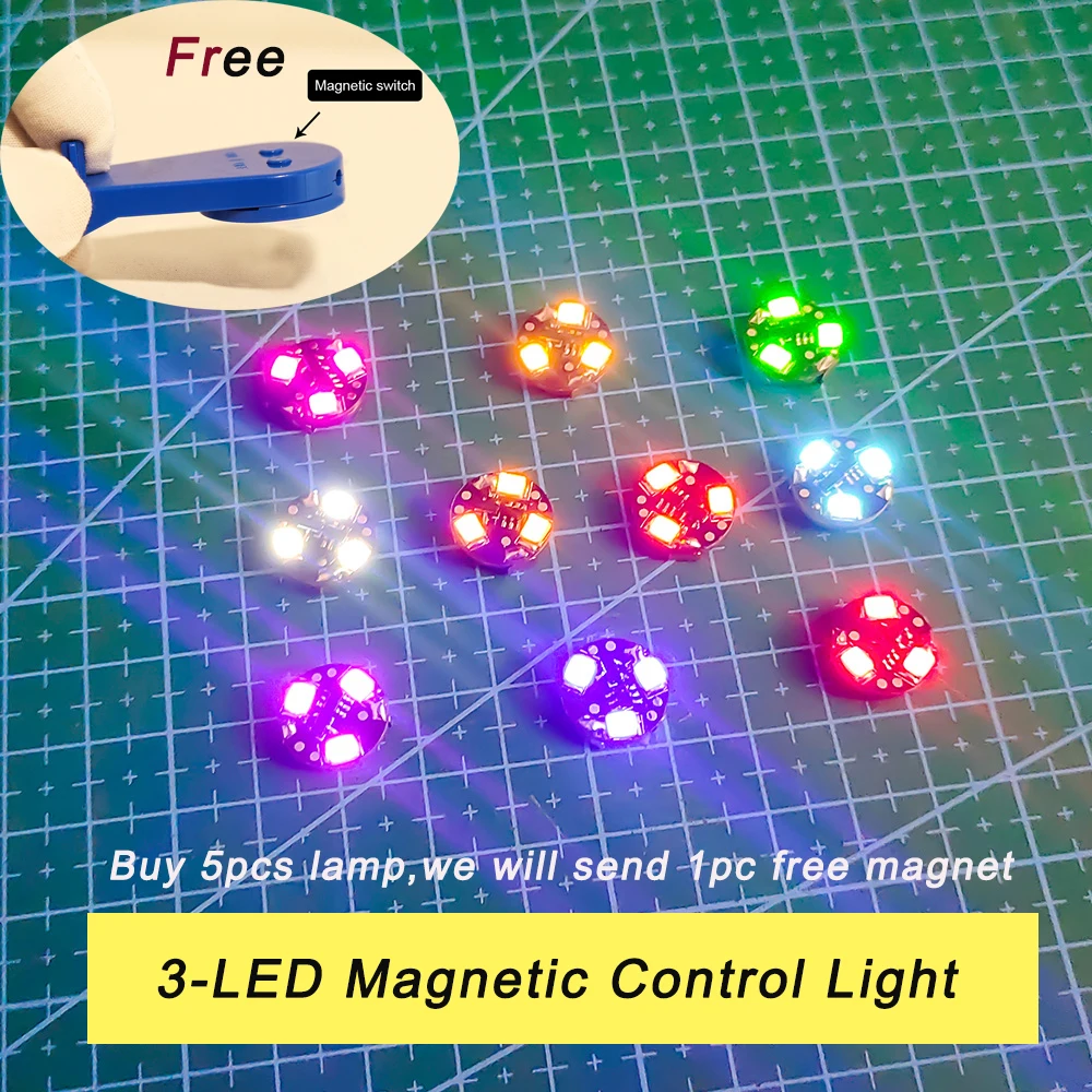 5pcs diy model making 3 led magnetic controlled light plus 1pc free