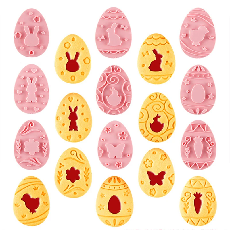 9Pcs/set Easter Plastic Cookie Cutter Rabbit Egg Biscuit Cutter and Embossers Stamp Baking Tools Easter Party DIY Decoration