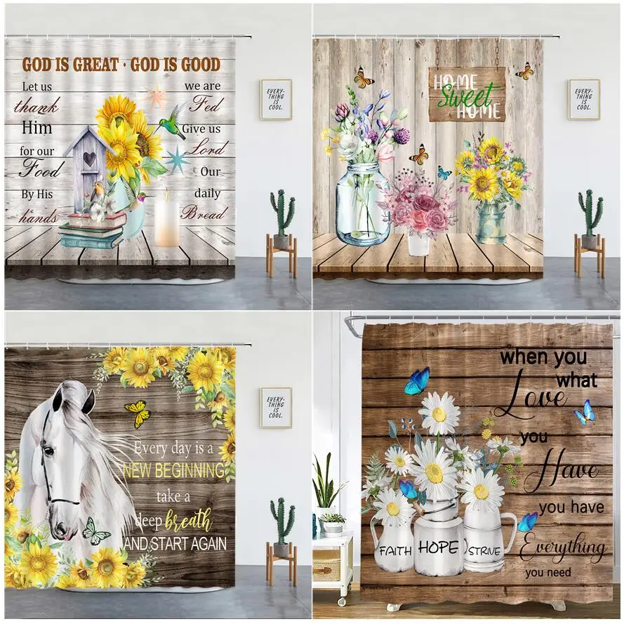 

Винтажная ферма, деревянная доска, цветок, занавеска для душа, искусственная бабочка, колибри, лошадь, животное, растение, декоративная занавеска для ванной комнаты s