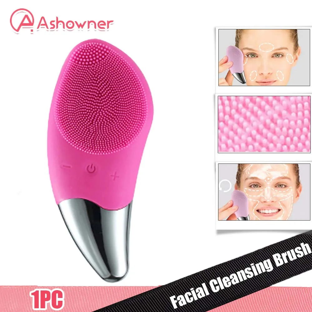 

Ashower Electric Facial Cleansing Brush Massager Waterproof Silicone Sonic Face Massage Cleaner Deep Pore Face Cleansing Brush