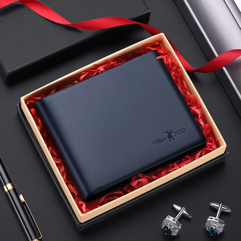 Wallet men's short real cowhide head layer cowhide wallet multi-function card bag wallet gift box for boyfriend 3