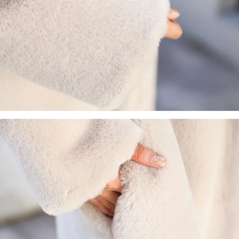 Winter Women High Quality Faux Rabbit Luxury Long Fur Coat Loose Elegant Lapel OverCoat Thick Warm Plus Size Female Plush Coats