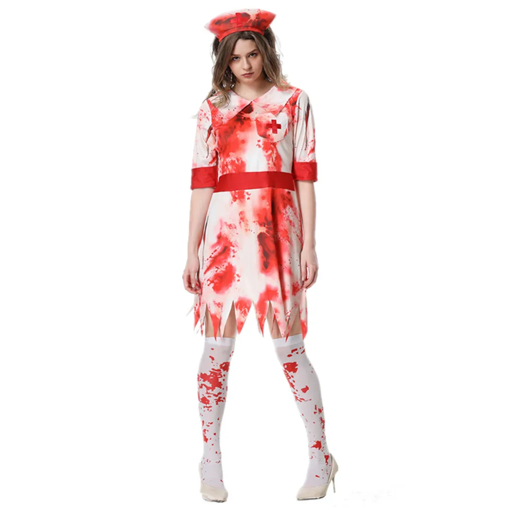 

Adult Horrible Zombie Bloody Nurse Costumes Halloween Party Cosplay For Women