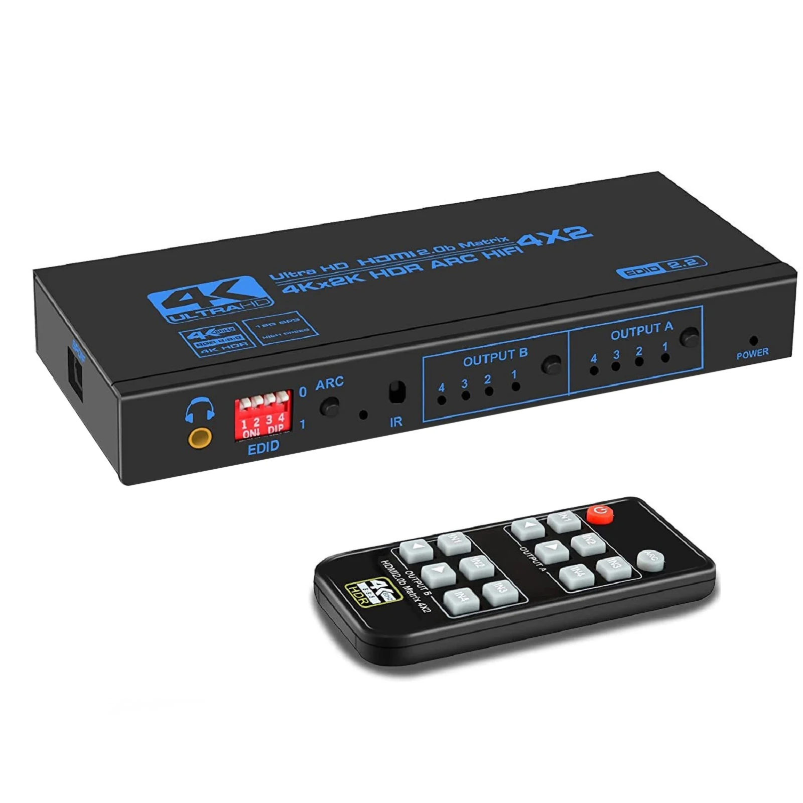 HDMI-совместимый разделитель матричного переключателя с оптическим и разъемом 3,5 мм HDMI-совместимый коммутатор 4x 2 Поддержка ARC HDCP 2,2 EDID 4K @ 60 Гц HDMI-совместимый разделитель матричного переключателя с оптическим и разъемом 3,5 мм HDMI-совместимый коммутатор 4x 2 Поддержка ARC HDCP 2,2 EDID 4K @ 60 Гц