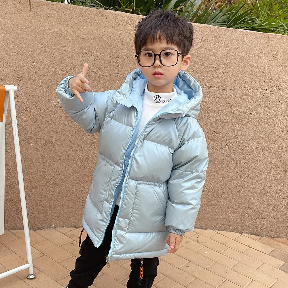 Whiter Children&s Down Jacket Boys Girls White Duck Down Wash-free Long Thickened Warm Coats Kids Hooded Fashion Top
