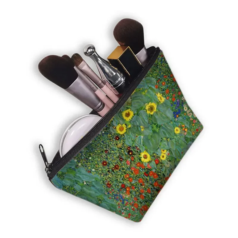 Gustav Klimt By Famous Oil Painting Cosmetic Case Women MakeUp Bags Van Gogh Irises Zipper Lipstick Toiletry Case Gift makeup organizer cosmetic bag cosmetic storage bag toiletry bag cosmetic case washing supplies storage bag