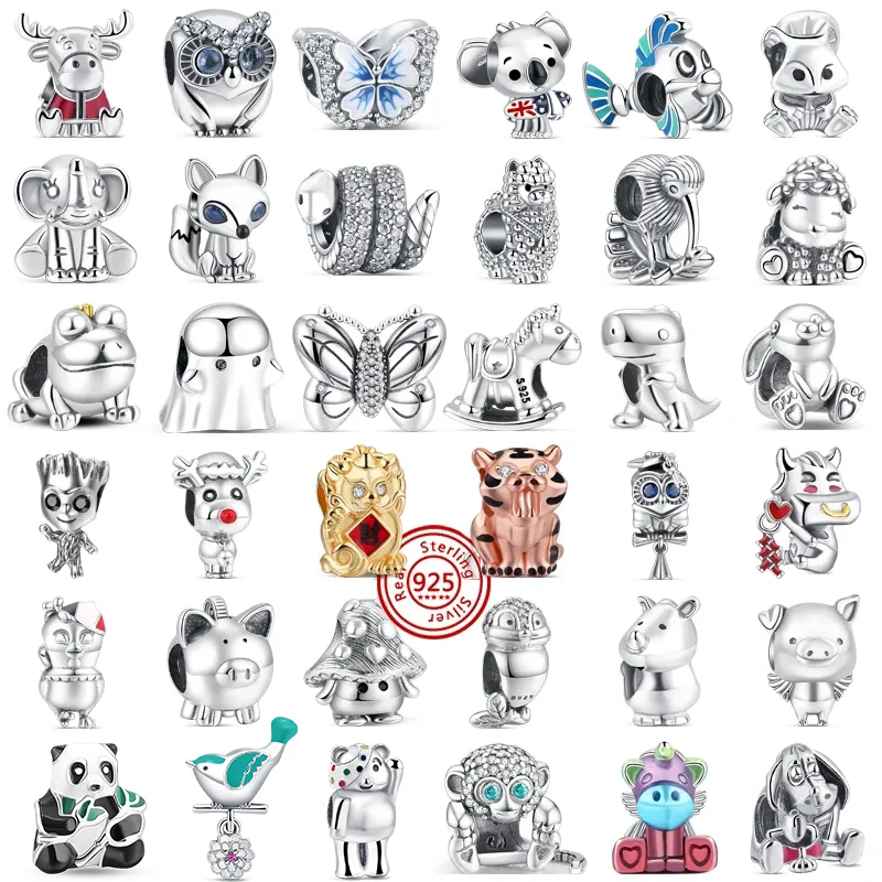 Nuovo 925 Argento Fortunato Pixiu Gatto Tigre Leone Panda Unicorno Animale Carino Perline Fit Originale Pandora Charms Braccialetto Donne Gioielli Fai