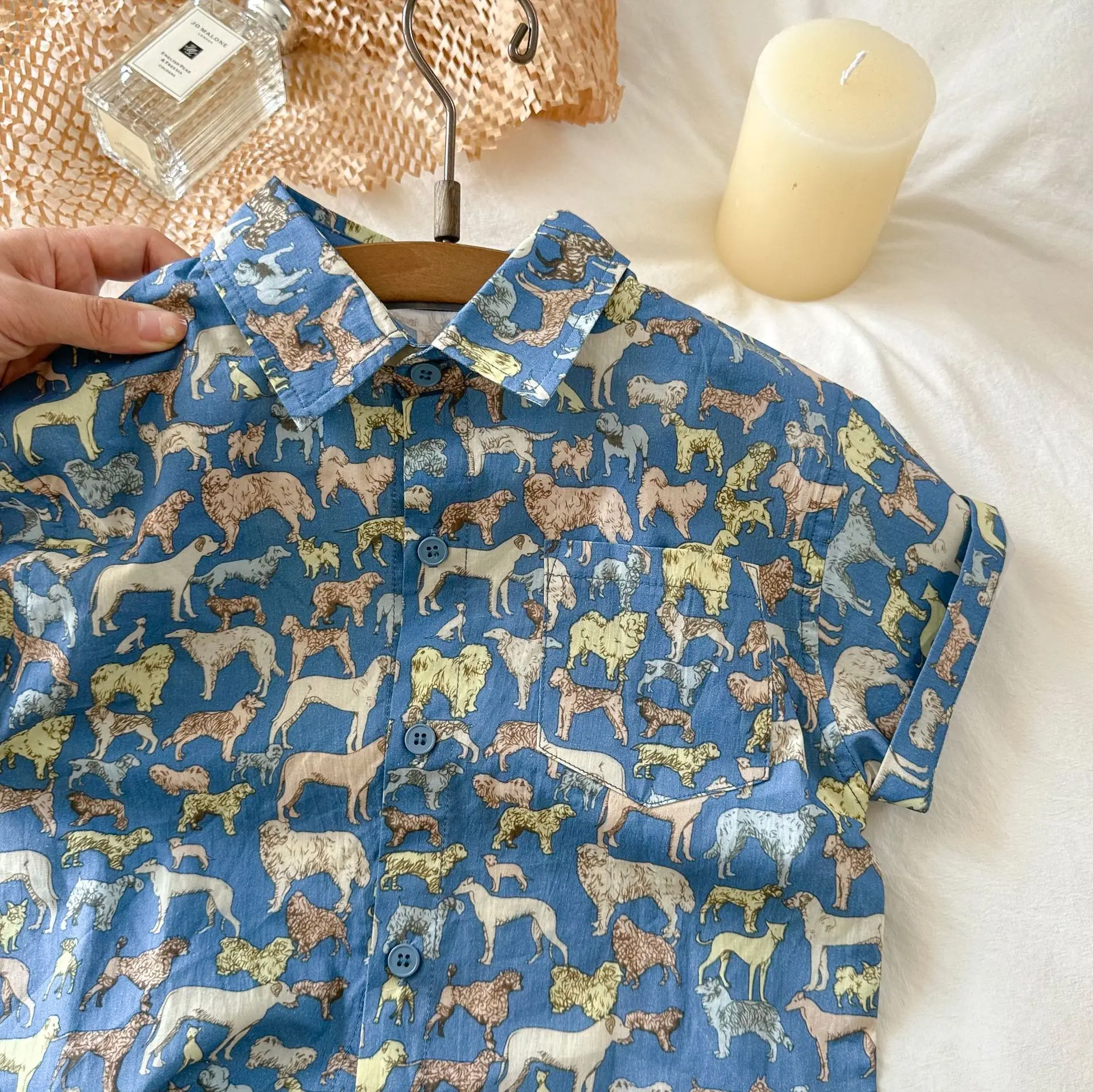 

2023 Summer Girls Boys Cute Print Two Pieces Suit Baby Kids Children Clothing Set Blouse+ Shorts