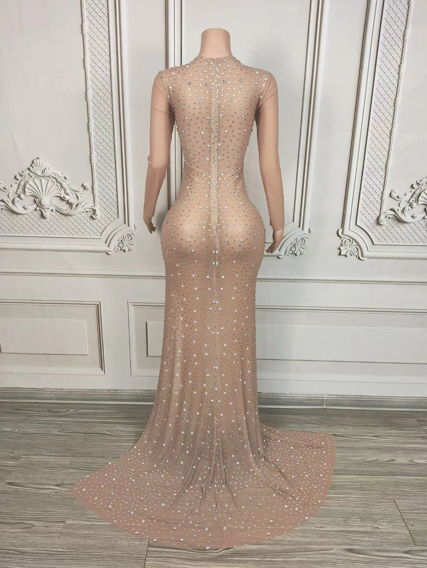 green emerald velvet dress Sheer Crystal Rhinestone Dress – BOUGIE GLITTER