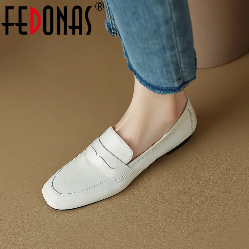 

FEDONAS Genuine Leather Women Pumps Low Heels Round Toe High Quality Casual Spring Autumn Classic Office Lady Basic Shoes Woman