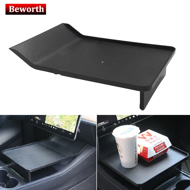 

Center Console Table Tray For Tesla Model 3 Y Storage Car Simple Dining Plate Bin Desk Organizer ABS Holding Autopilot Road Trip