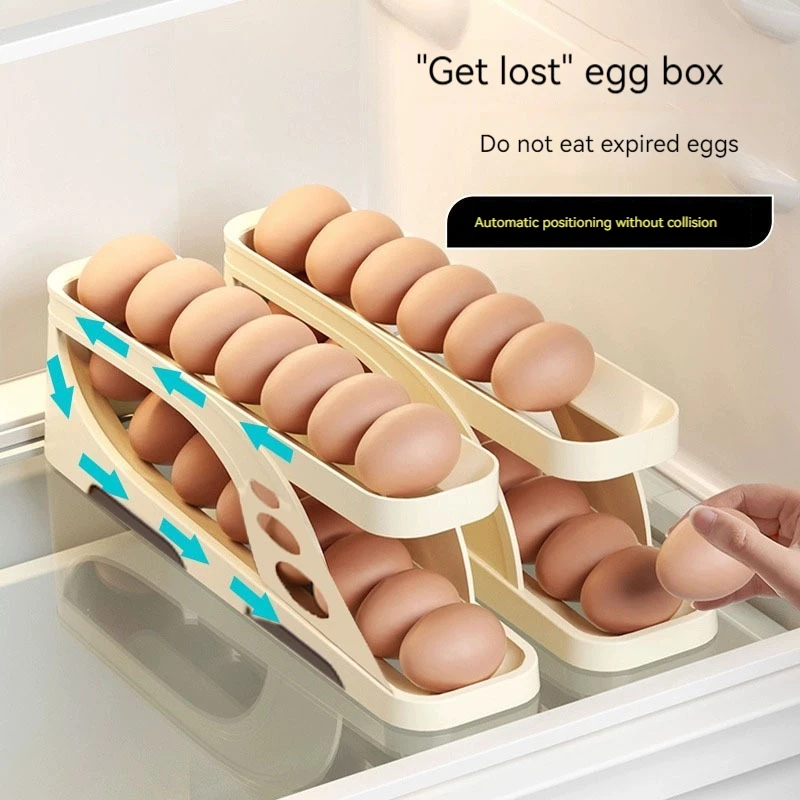 

Refrigerator Egg Storage Box Automatic Scrolling Egg Holder Household Large Capacity Kitchen Dedicated Roll Off Egg Storage Rack