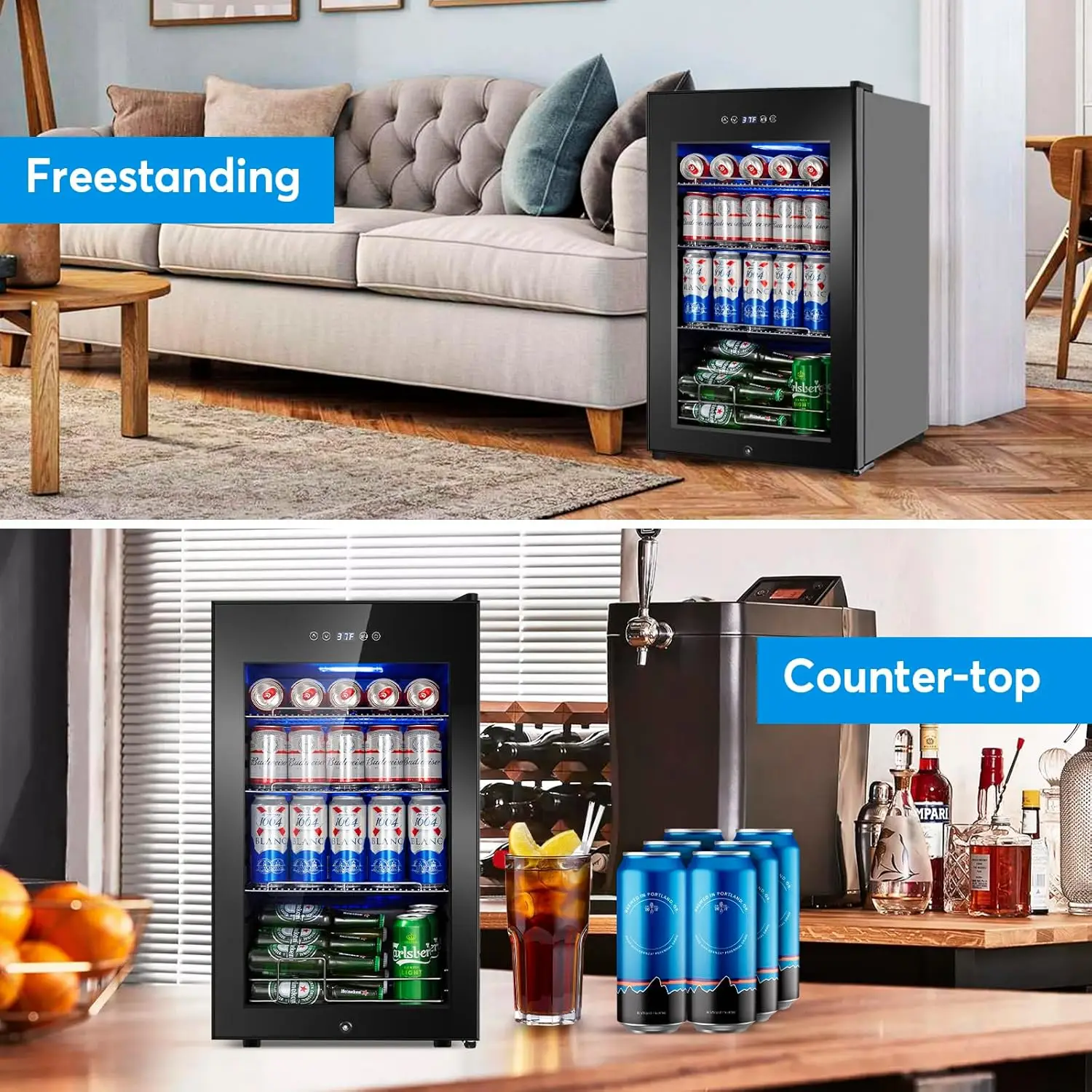 Refrigerator 17 inch Wide - 126 Can Beverage Cooler with Glass Door | Counter-Top/Freestanding Mini Beverage Beer Fridg 4
