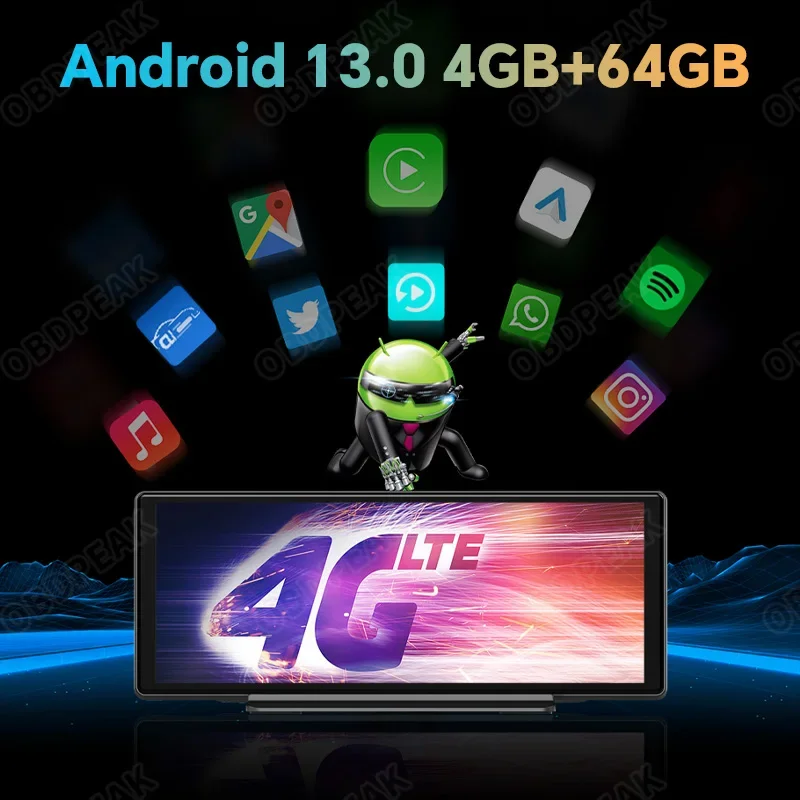 10.26" 4G Android 13 AI Screen 4G+64G Dual Lens Dash Cam Carplay&Android Auto Car DVR ADAS GPS Rearview Mirror Camer car dash cam