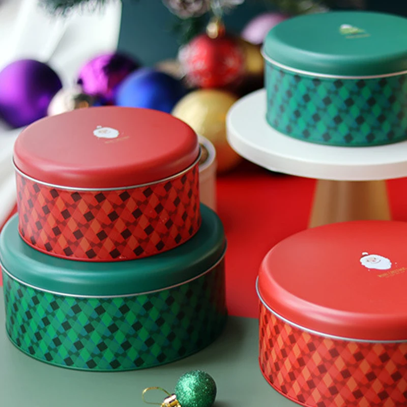 

Christmas Tinplate Candy Boxes Mini Round Gift Wrapping Box Metal Jars For Xmas Party Chocolate Cookies Storage Can