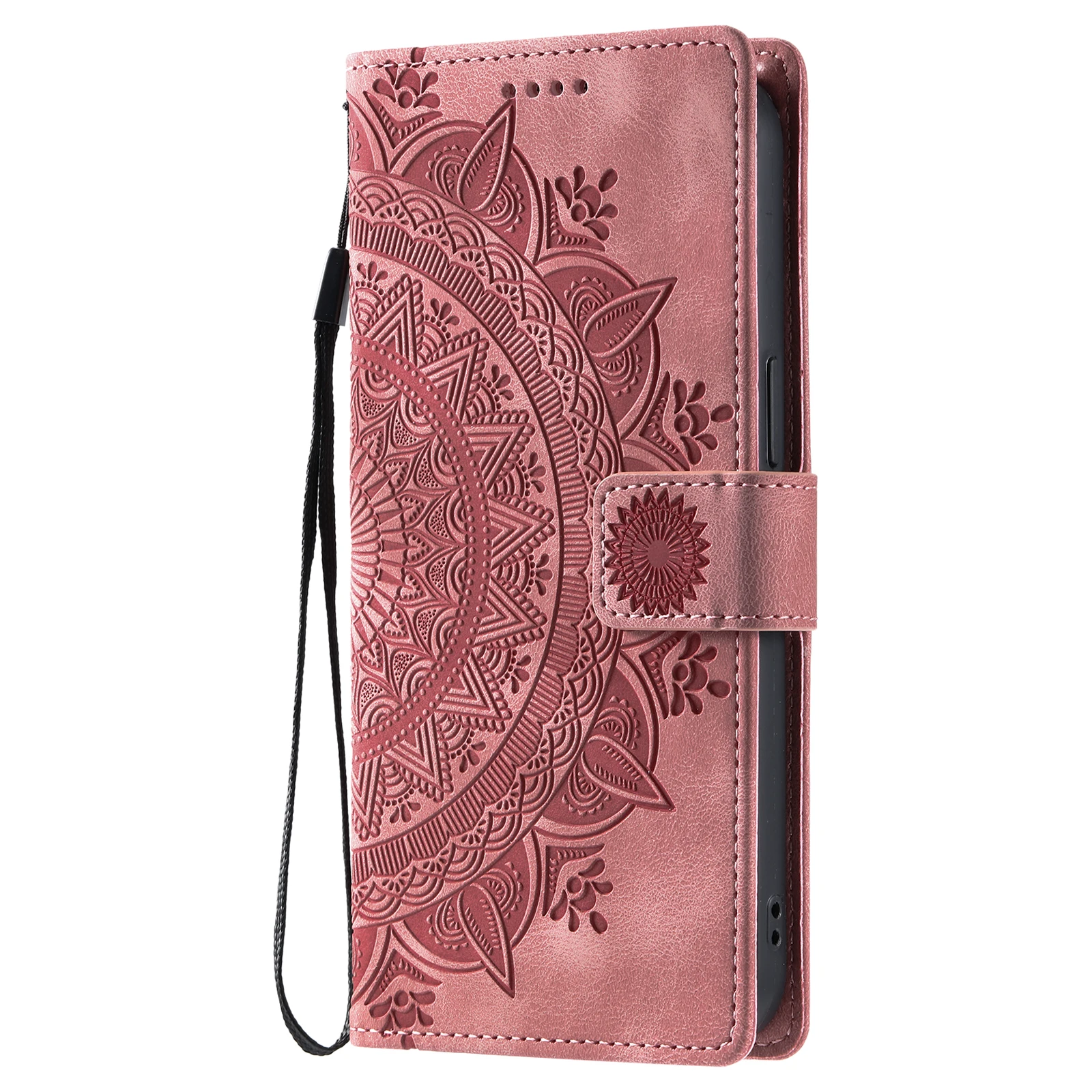 Embossed Totem Leather Wallet Phone Case with Card Holder