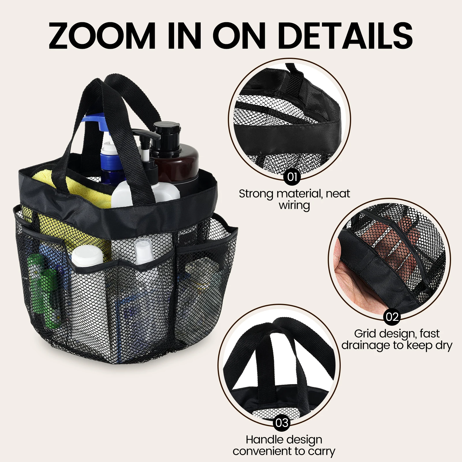 Mesh Portable Shower Caddy Bag for Bathroom Outdoor Camping