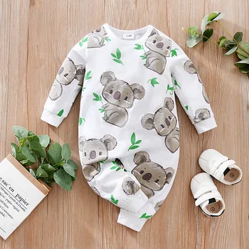 Spring And Autumn Boys And Girls' Cute Cartoon Kaola Full Print Cotton Comfortable Long Sleeve Baby Bodysuit 1