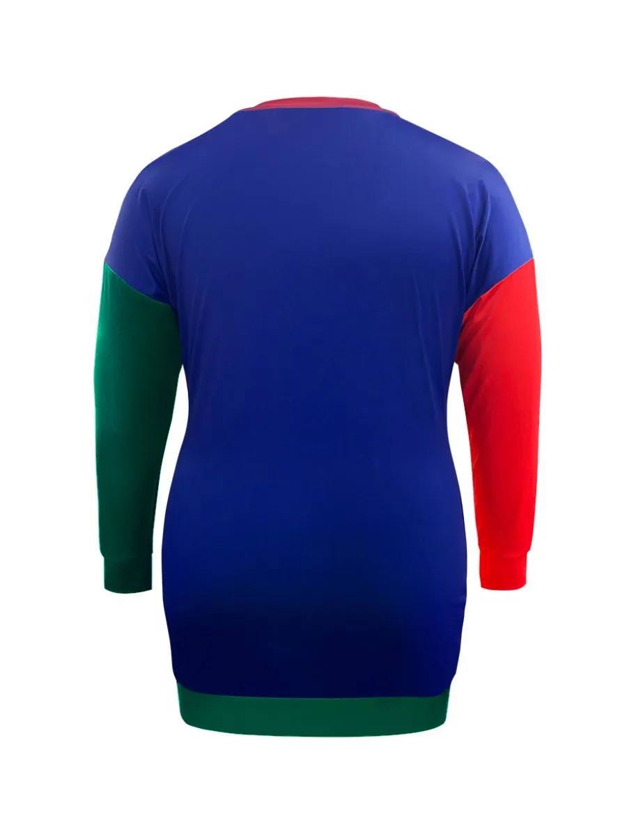 LW Plus Size dress Color Lump Patchwork Sweat Dress Autumn/Winter Sweatshirt Dress long sleeve Mini Dress Pullover