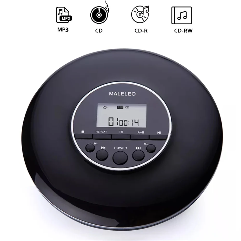 Portable Mini Round Style Replay CD Player LCD Display 3.5MM Jack