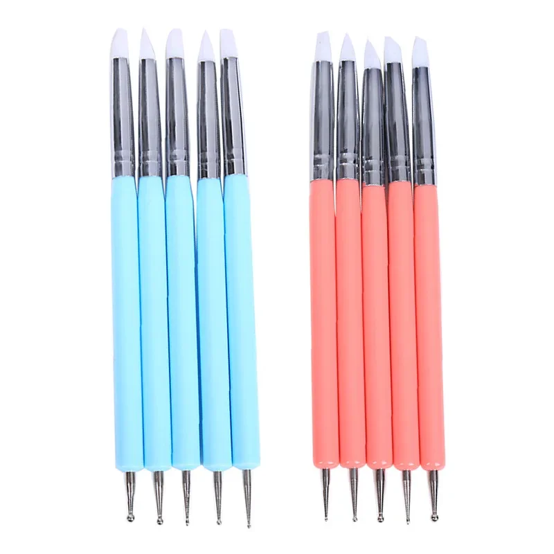 Manicure tools 5pcs Double-ended point drill silicone pen Dual Soft Pottery Clay Tool Two Head Craft Tool carving pens polymer clay tools,pottery tools,clay sculpting tools,pottery sculpting tools,clay craft tool