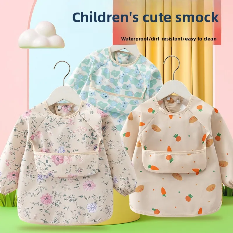 New Baby Eating Coverall Children's Bibs Autumn Long-sleeved Waterproof Anti-dirty Baby Auxiliary Food Rice Pocket Kids Bibs