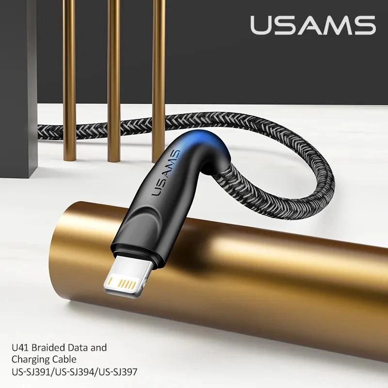 

USAMS U41 2A 1m 2m 3m Type C Micro USB Phone Cable For iPhone 13 12 11 X 8 iPad Huawei Sumsung Android Data Sync Cable