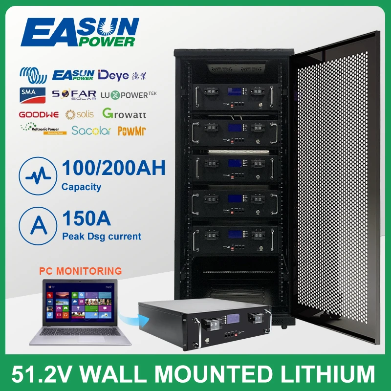 

EASUN POWER 100Ah 5KW Lifepo4 Lithium Li-ion Battery 48v 51.2v 16S Pack Parallel 15p 6000+ Cycle CAN RS485 BMS for Solar