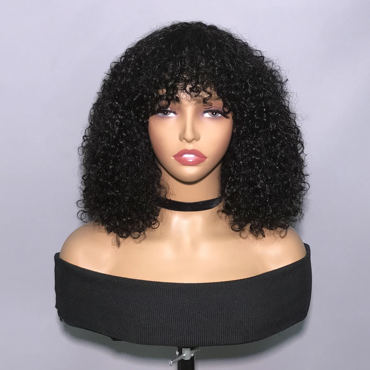 

Sophies Full Machine Made Human Hair Wig Natural Color Wig With Bang For Women 180% Density Brazilian Hair Wig 12 Inches
