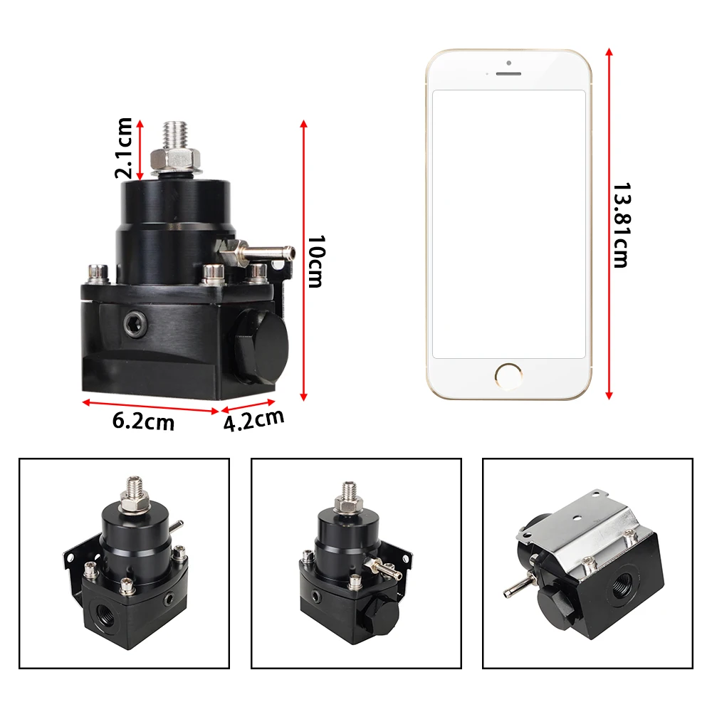 Adjustable Fuel Pressure Regulator with White Oil Gauge AN8/10 Feed Fitting AN6 Return Line Fitting AN8/10 End Cap