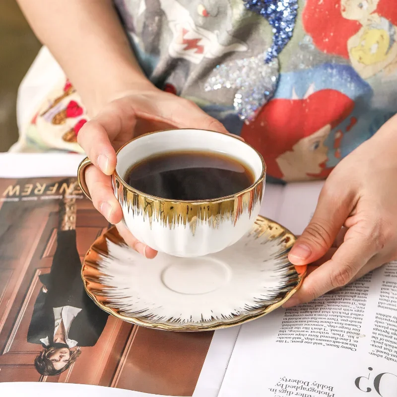 3-piece set Ceramic Cup with Sauce Espresso Cup and Sauce Ceramic Coffee and Gold Jewelry Sauce Set 2.5-ounce Demitas coffee cup tea cup